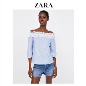 Zara Lace Stripe Off Shoulder Top